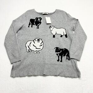 Astrologie Sheep Intarsia Sweater Womens M Gray Animal Graphic Pullover Size M